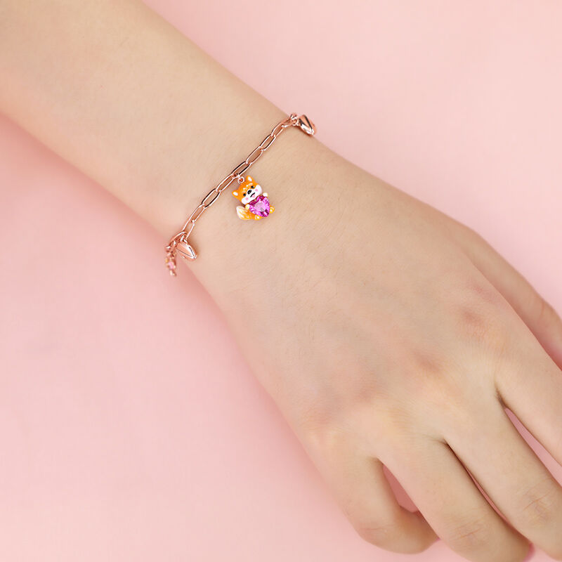 Jeulia Hug Me Pulsera de Plata de Ley con Corte de Corazón Inspirado en Shiba Inu