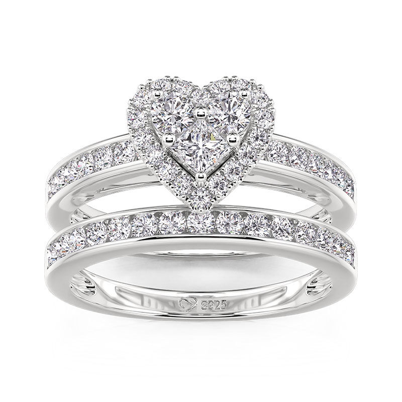 Jeulia Halo Heart Shaped Promise Ring Set
