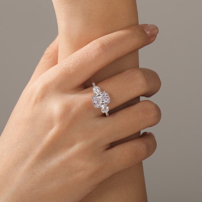 Jeulia Three Stone Engagement Ring with Pave Accents