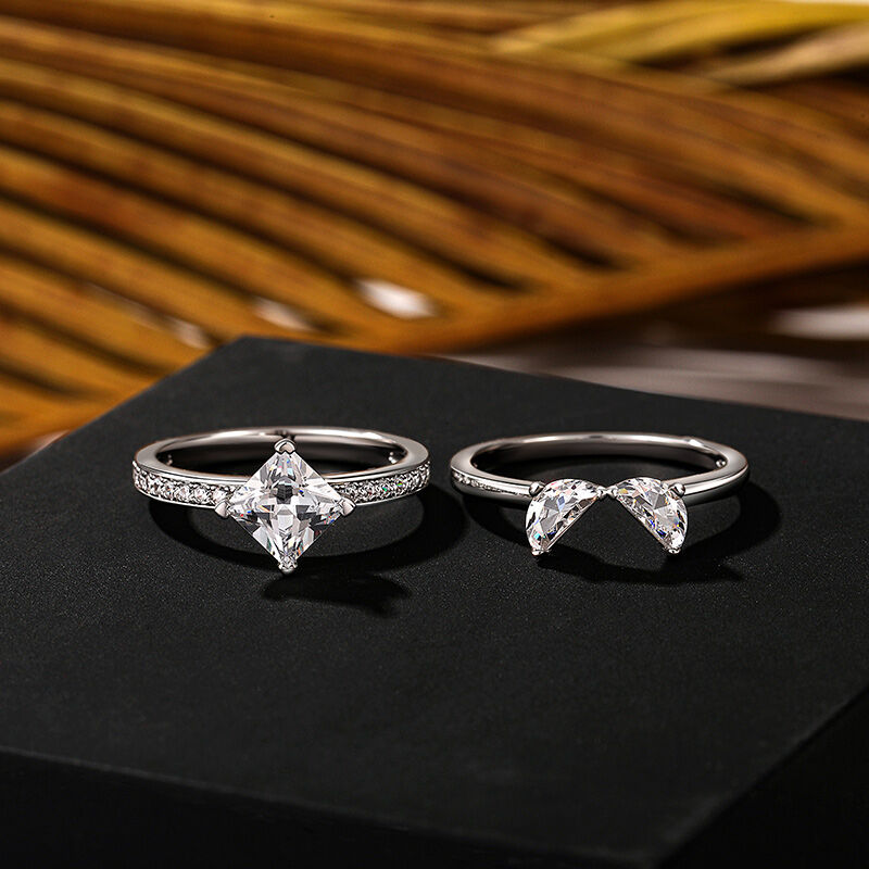 Jeulia Creative Split Heart Ring Set 2PCS Sterling Silver