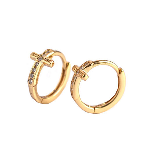 Jeulia Elegant Cross Gold Tone Sterling Silver Earrings