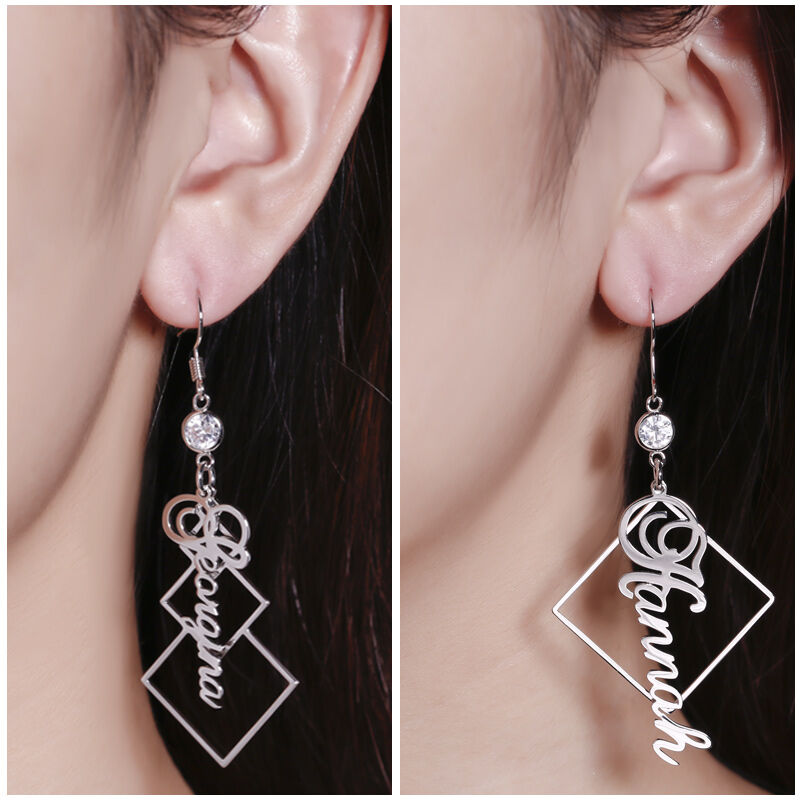 Jeulia Asymmetrical Personalized Sterling Silver Earrings