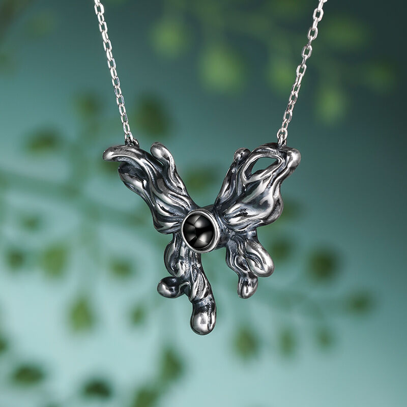 Jeulia "Be Free" Butterfly Personalized Photo Projection Sterling Silver Necklace