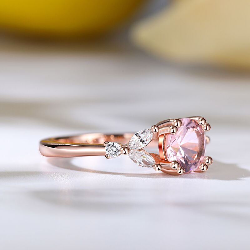 Jeulia Nature Inspired Round Cut Synthetic Morganite Sterling Silver Ring