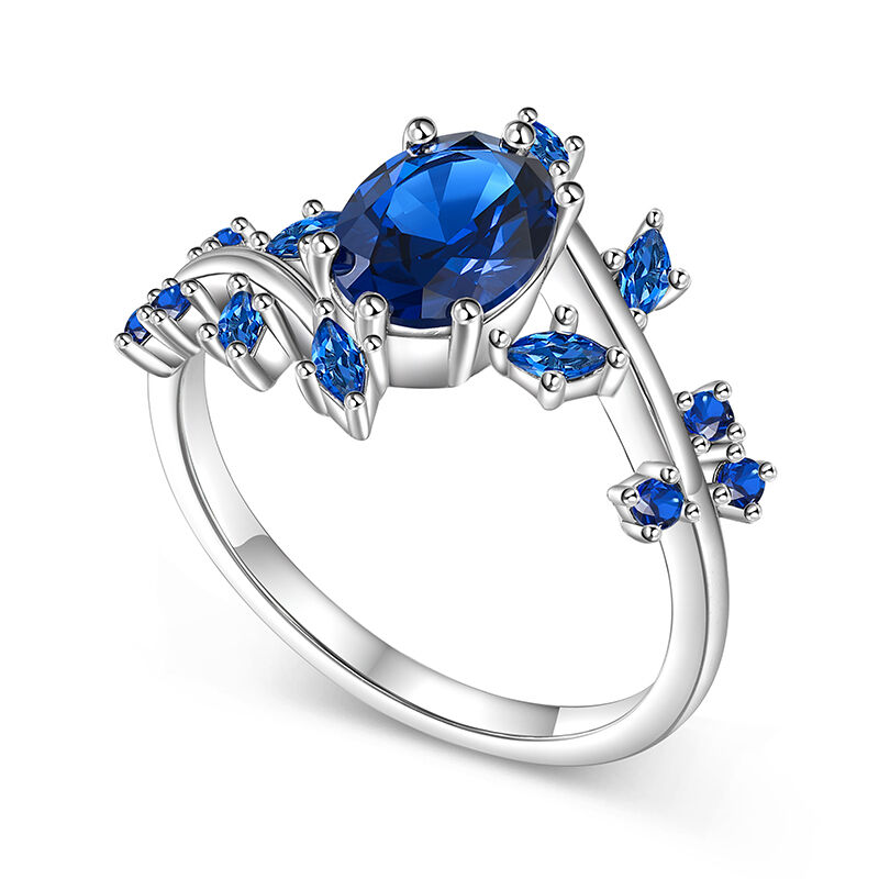 Jeulia Cornflower Leaf Sapphire Oval Engagement Ring Sterling Silver