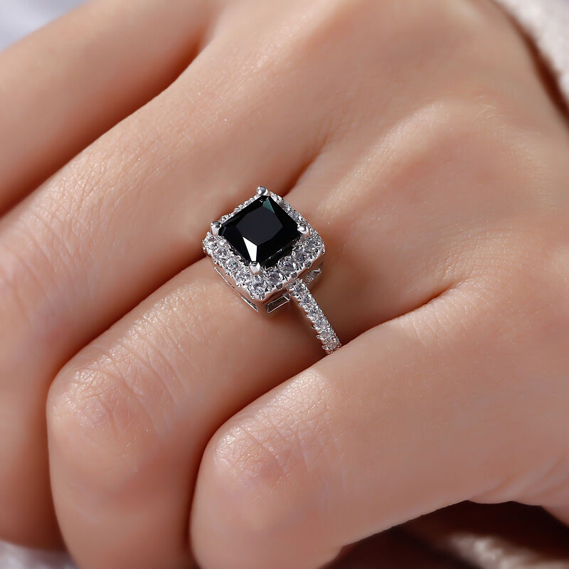 Jeulia Halo Princess Cut Sterling Silver Ring