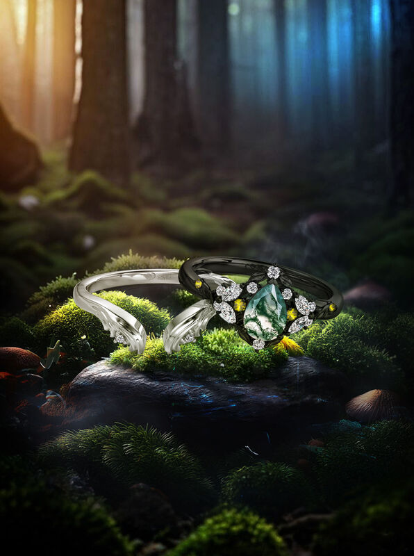 Jeulia Midsummer Night Mysterisk Skog Moss Agat Ringset
