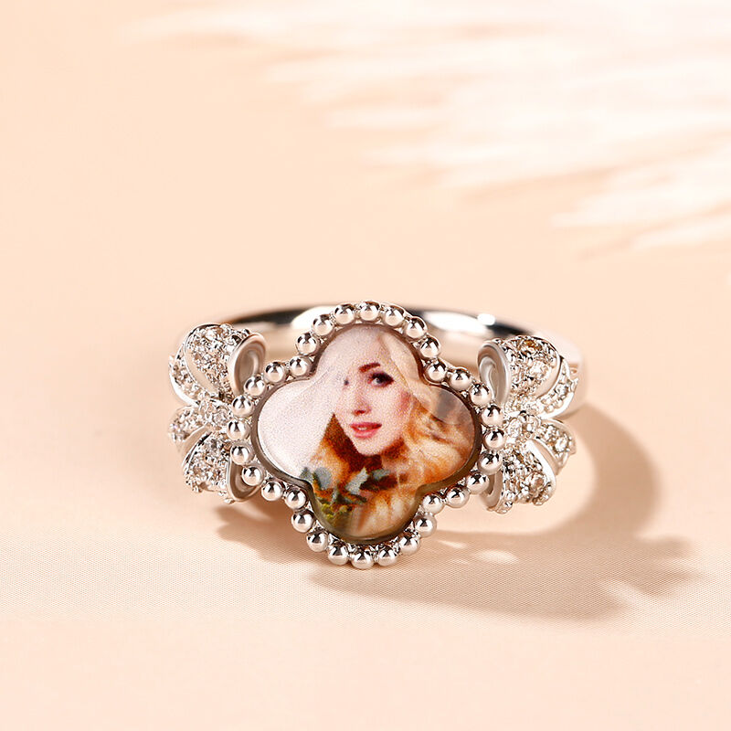 Jeulia "Lucky Filled of My Life" Sterling Silver Personalized Photo Ring