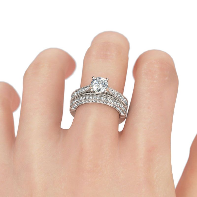 Jeulia Classic Round Cut Sterling Silver Ring Set