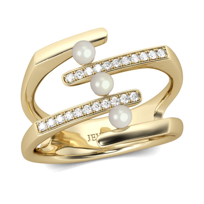 Jeulia Gold Tone Faux Pearl Sterling Silver Ring