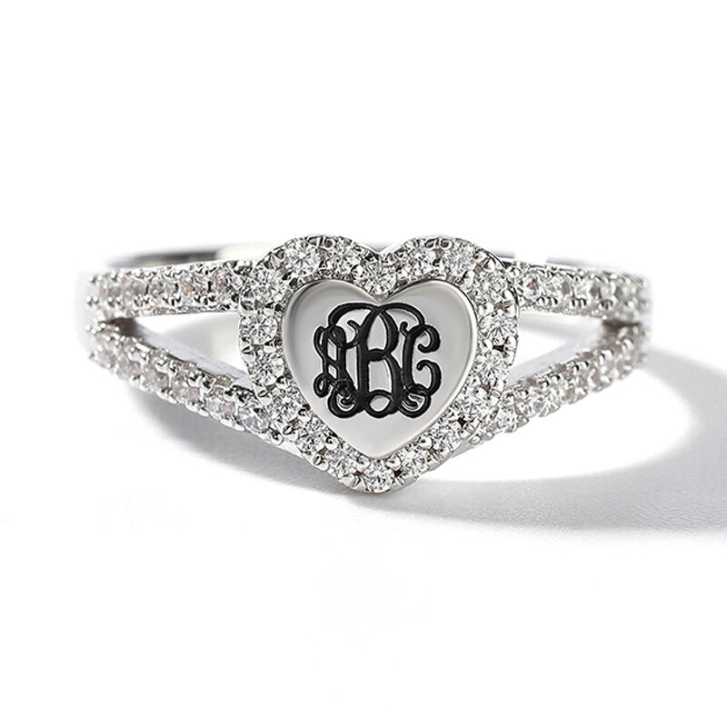 Jeulia Halo Heart Monogram Personalized Sterling Silver Ring