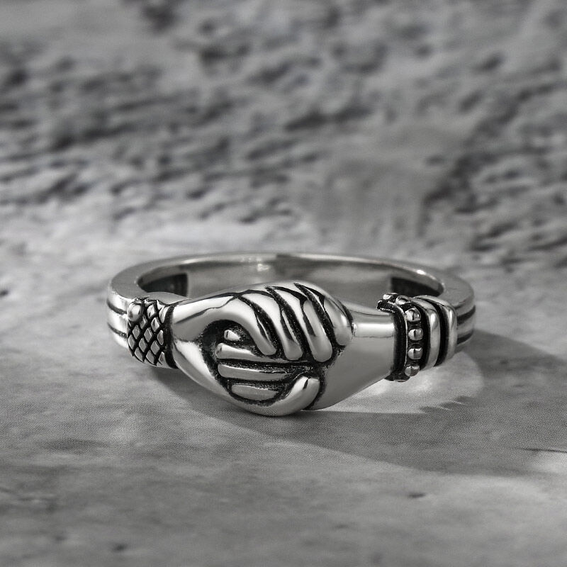 Jeulia Shakehands Gesture Sterling Silver Ring