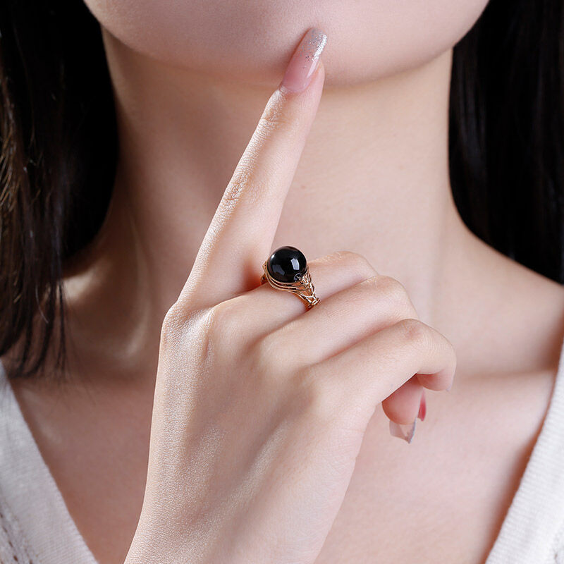 Jeulia "Ultimate Protection" Natural Obsidian Adjustable Ring