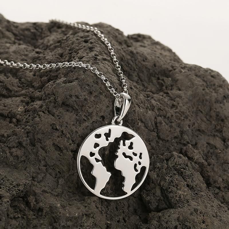 Jeulia "Magic Earth" World Map Sterling Silver Necklace