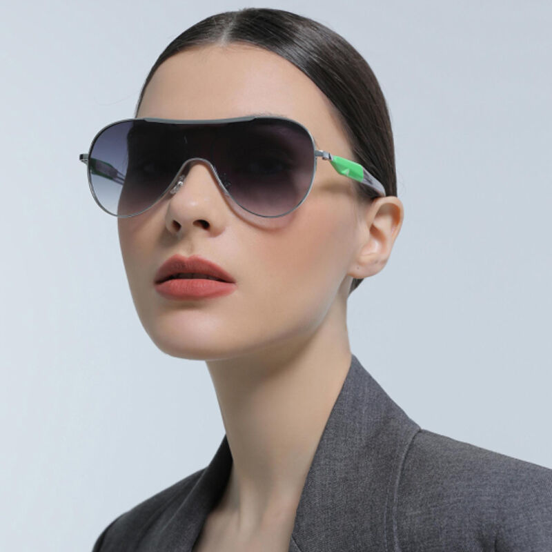Jeulia "Chic Shield" Pilot Grey Gradient Oversize Unisex Okulary Przeciwsłoneczne