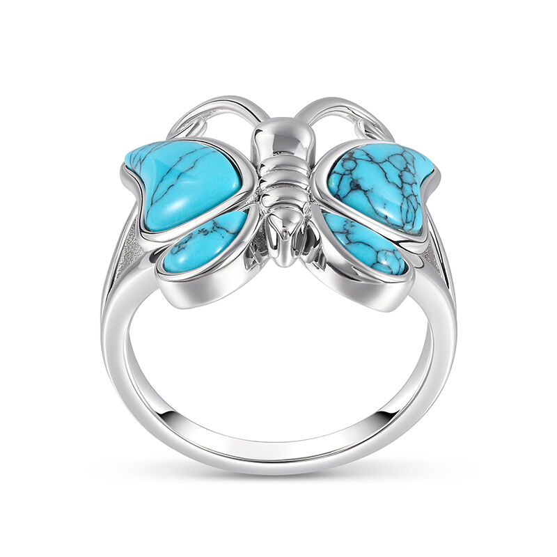 Jeulia "Natural Beauty" Butterfly Design Turquoise Sterling Silver Ring