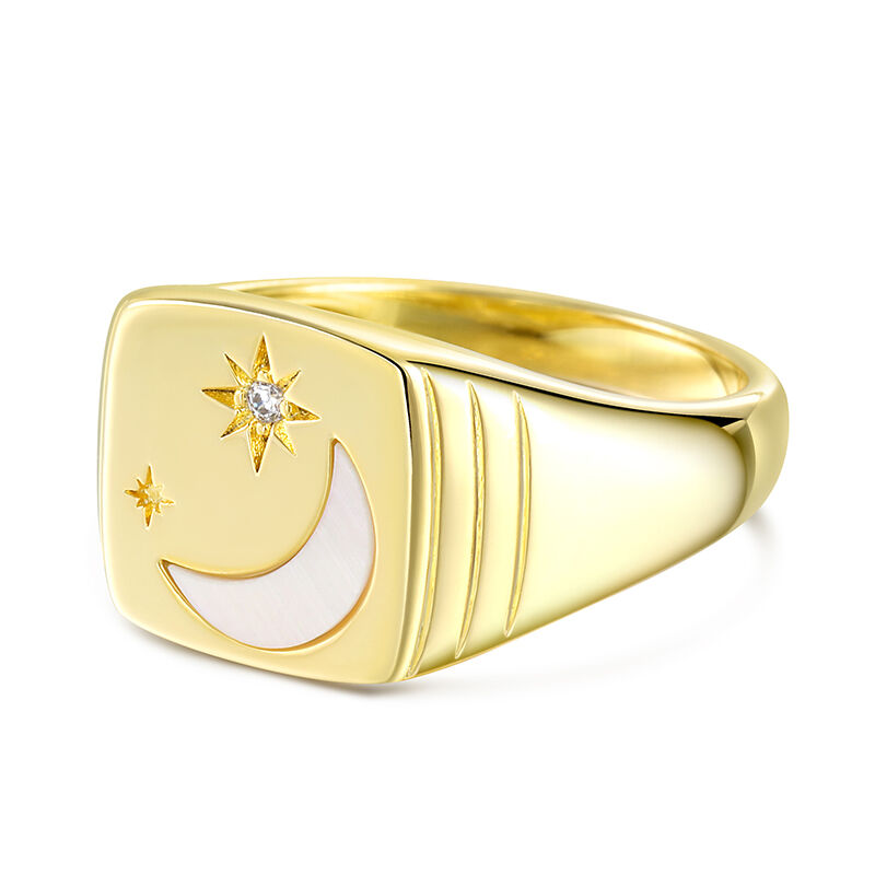 Jeulia Star and Moon Signet Sterling Silver Ring