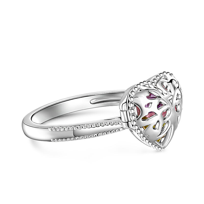 Jeulia Butterfly Caged Heart Sterling Silver Ring With Birthstones