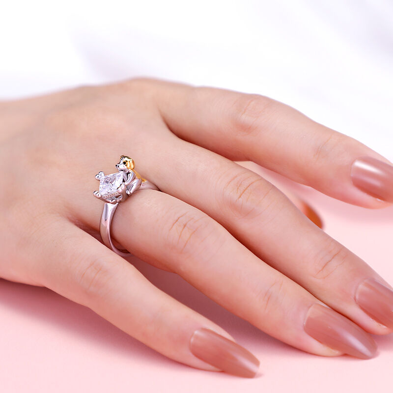 Jeulia Hug Me Anello di Fidanzamento con Puppy in Argento Sterling