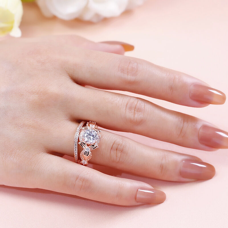 Jeulia Nature Inspired Round Cut Sterling Silver Ring Set