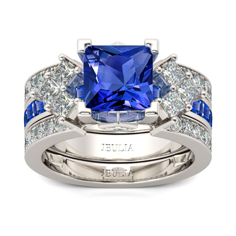 Jeulia Unique Princess Cut Sterling Silver Ring Set