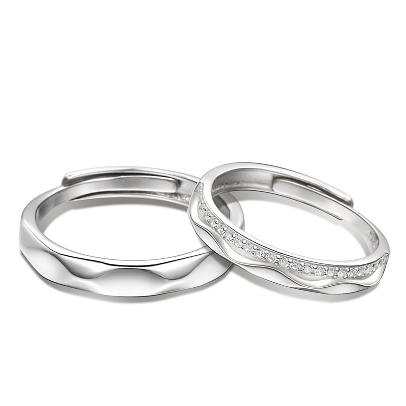 Jeulia "The Exclusive Mark of Love" Adjustable Sterling Silver Couple Rings