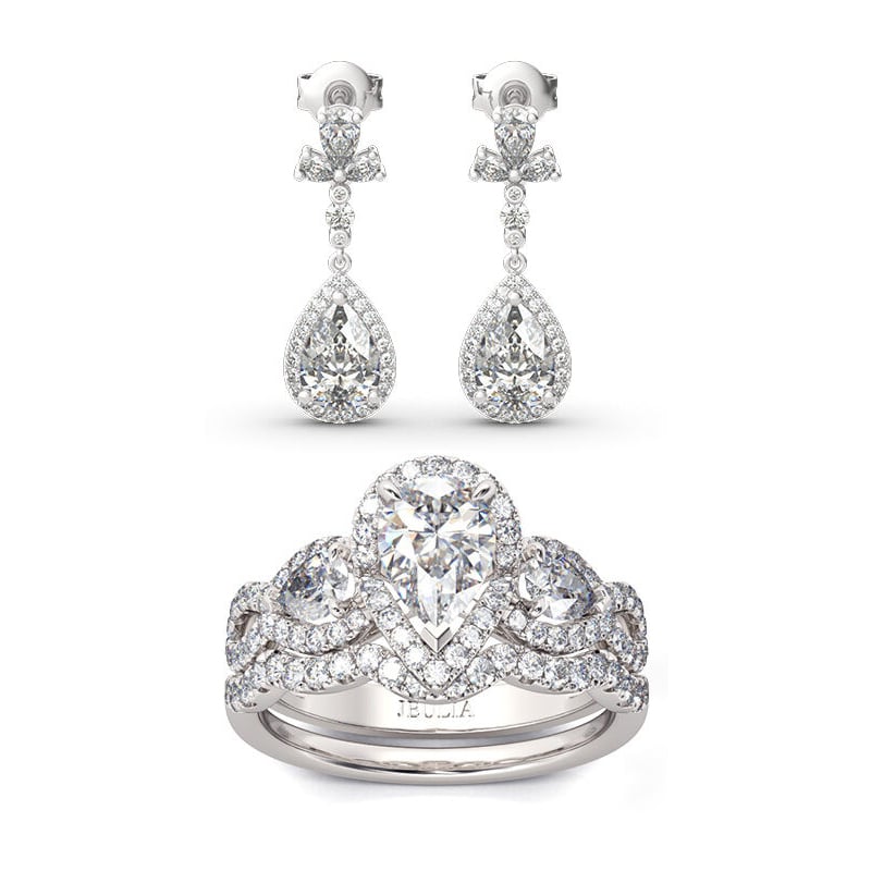 Jeulia Halo Pear Cut Sterling Silver Jewelry Set