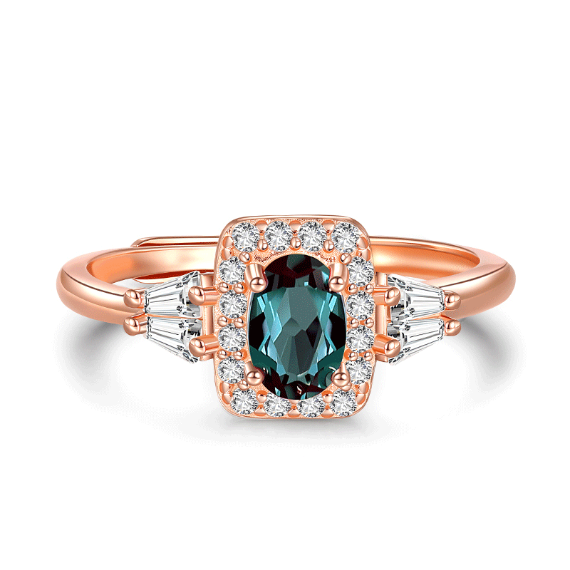 Jeulia Rose Gold Halo Alexandrite Rose Gold Engagement Open Ring Sterling Silver
