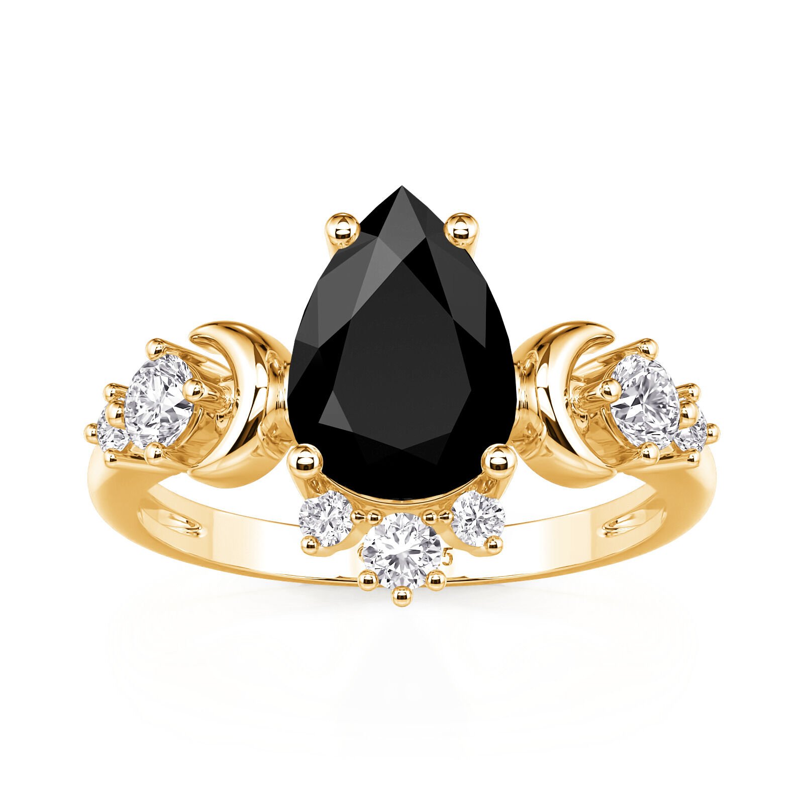 Jeulia Luna Astra Pear Cut Black Ring Sterling Silver