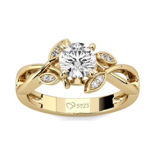 Jeulia Leaf Design Round Cut Sterling Silver Ring - Jeulia Jewelry