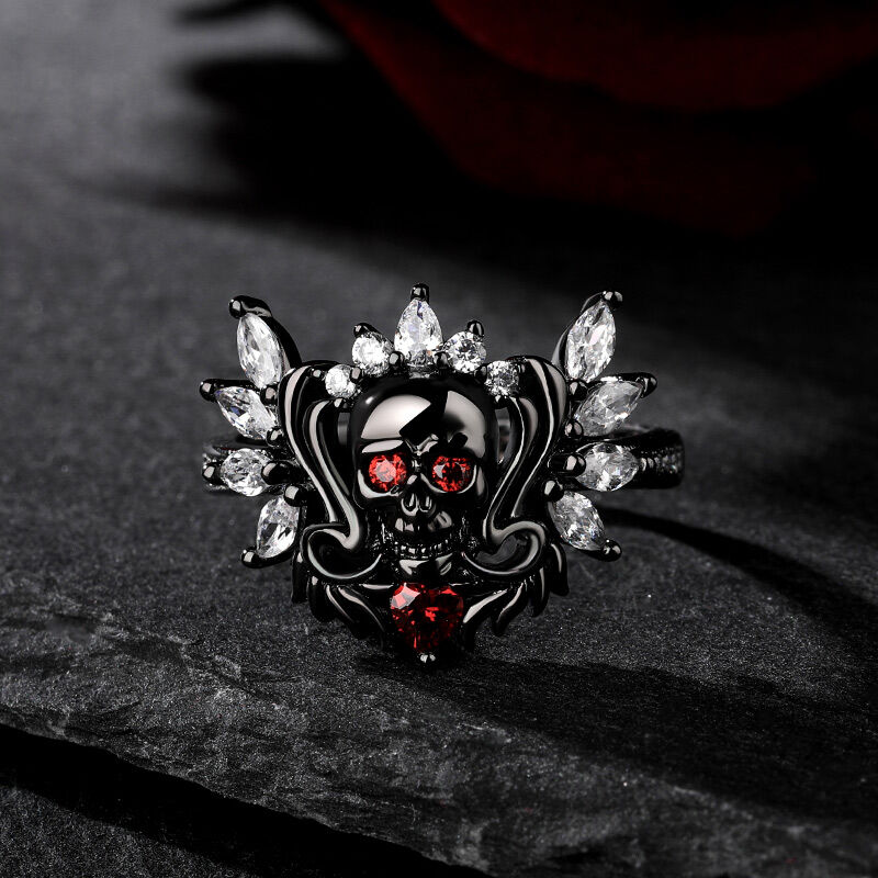 Jeulia "My Queen" Skull Design Wings Sterling Silver Ring