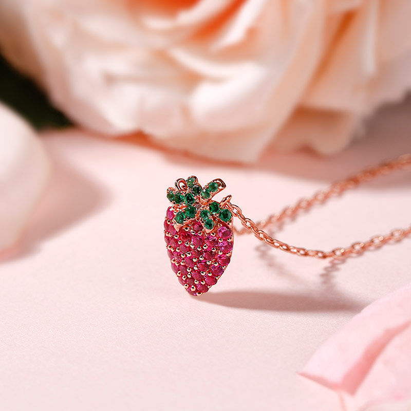 Jeulia "Summer Fruit" Strawberry Design Sterling Silver Necklace