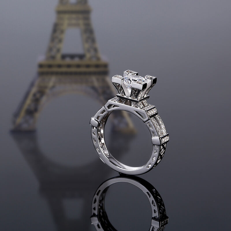 Jeulia Eiffel Tower Round Cut Sterling Silver Ring