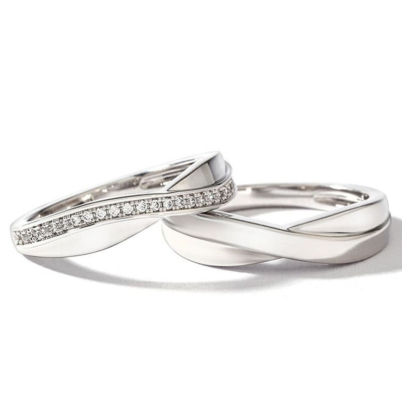 Jeulia Stylish Crossover Sterling Silver Couple Rings