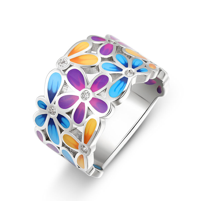 Jeulia "Bloom" Enamel Sterling Silver Women's Band