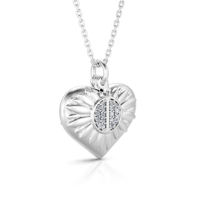 Jeulia Sunflower Heart Personalized Photo Sterling Silver Locket Necklace