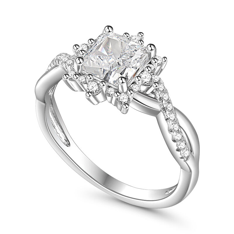 Jeulia Halo Twist Design Princess Cut Sterling Silver Engagement Ring