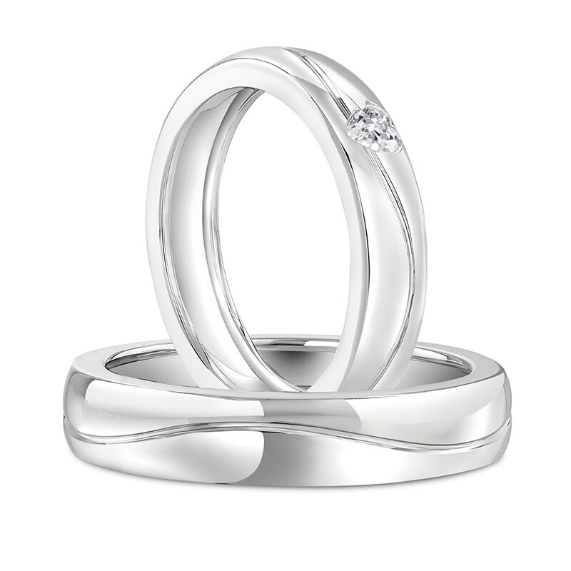 Jeulia "Lines of Love" Simple Heart Couple Rings Sterling Silver