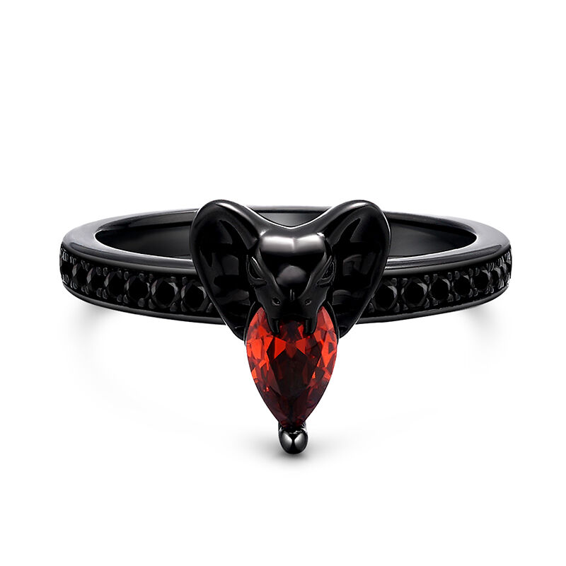 Jeulia Villainous Ruby Pear Cut Black Cobra Snake Ring