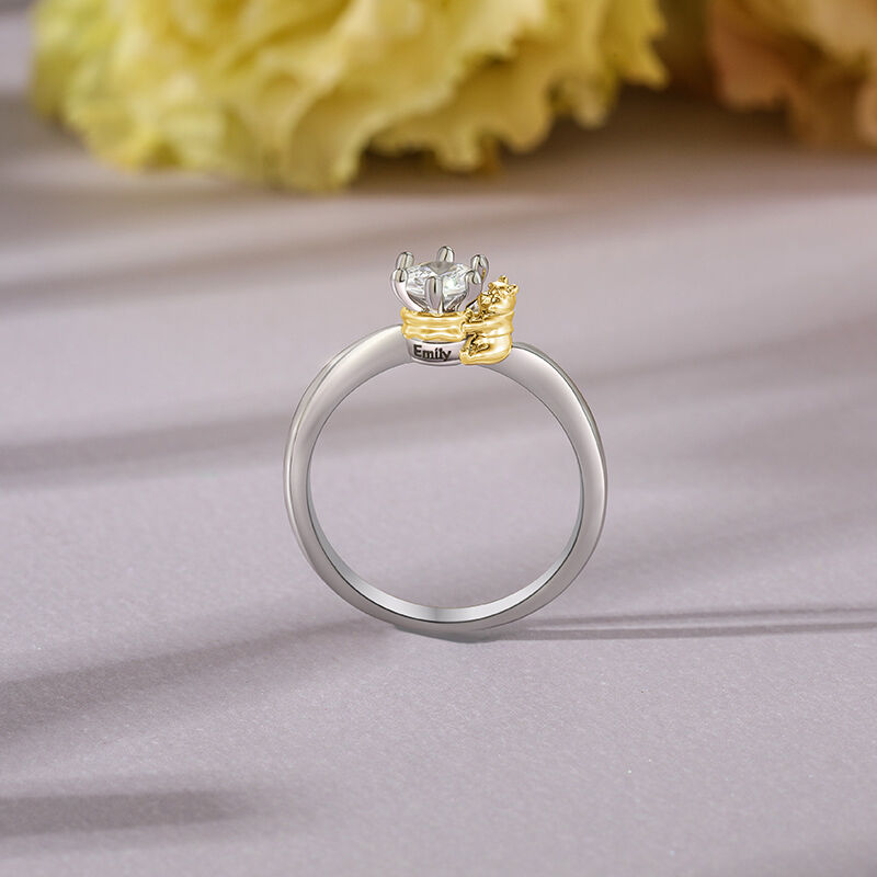 "Sweet Honey" Cartoon Bear Engagement Ring with Custom Name