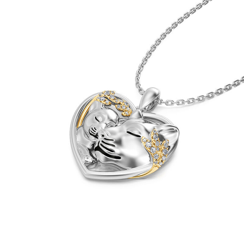 Jeulia "Huddle with You" Mom and Baby Lion Sterling Silver Necklace