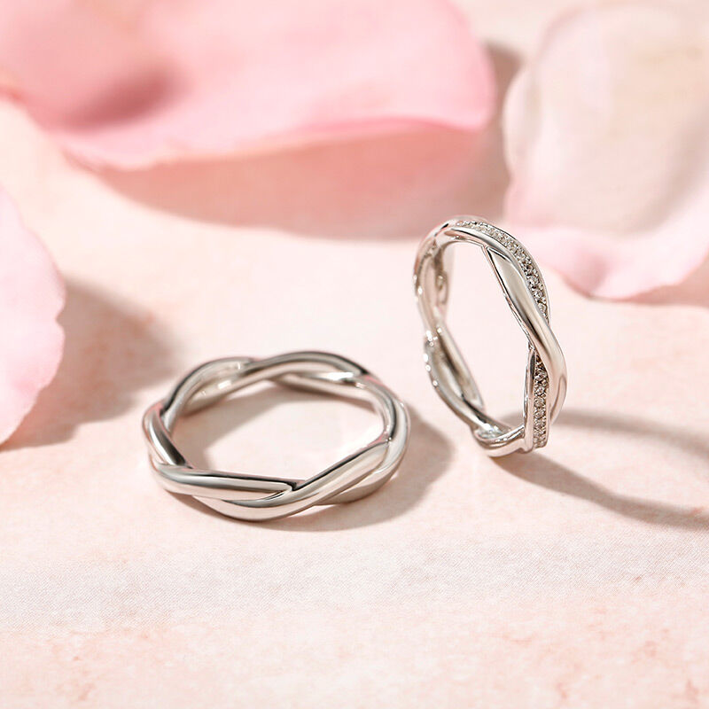 Jeulia Simple Custom Couple Ring Set with  Twist Design Sterling Silver