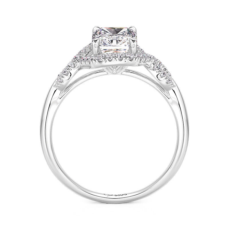 Jeulia Anillo de Compromiso con Halo Infinito Corte Radiante de Plata Esterlina