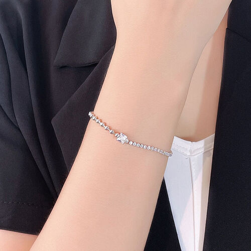 Jeulia Classic Princess Cut Beaded Sterling Silver Bracelet