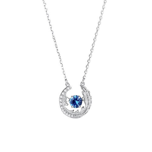 Jeulia Feather Round Cut Sapphire Sterling Silver Necklace