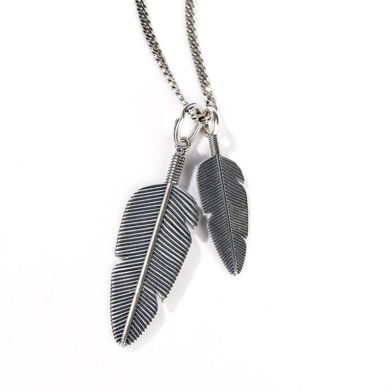 Jeulia Feather Sterling Silver Men's Necklace