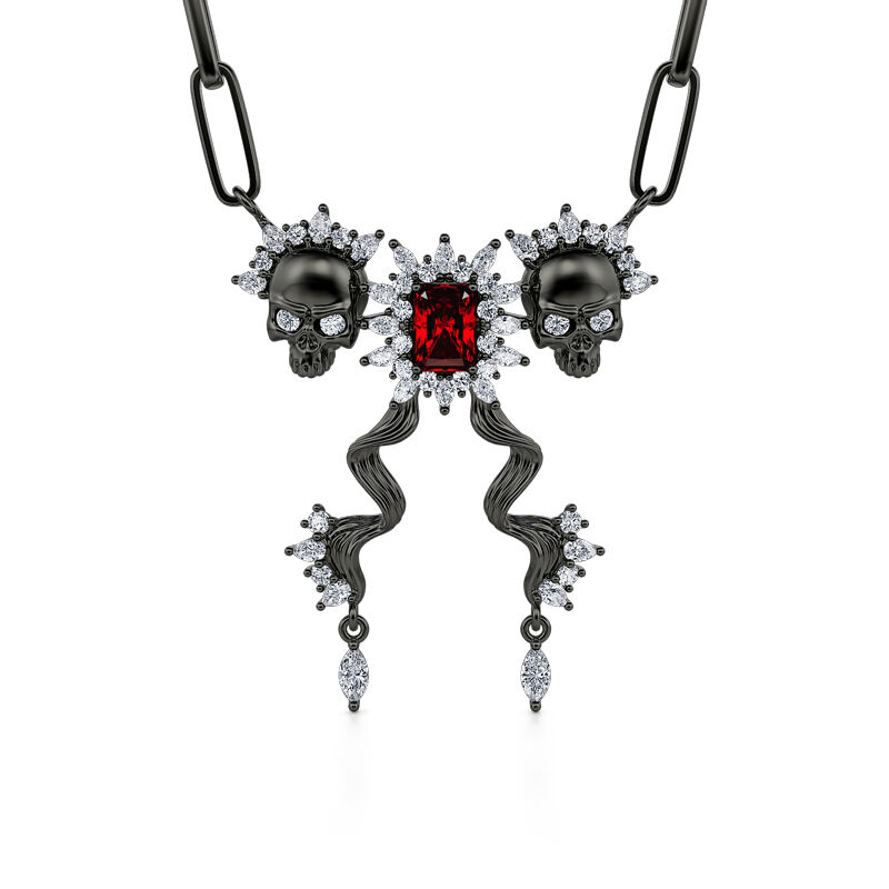 Jeulia "Death Stare" Two Skull Design Sterling Silver Necklace