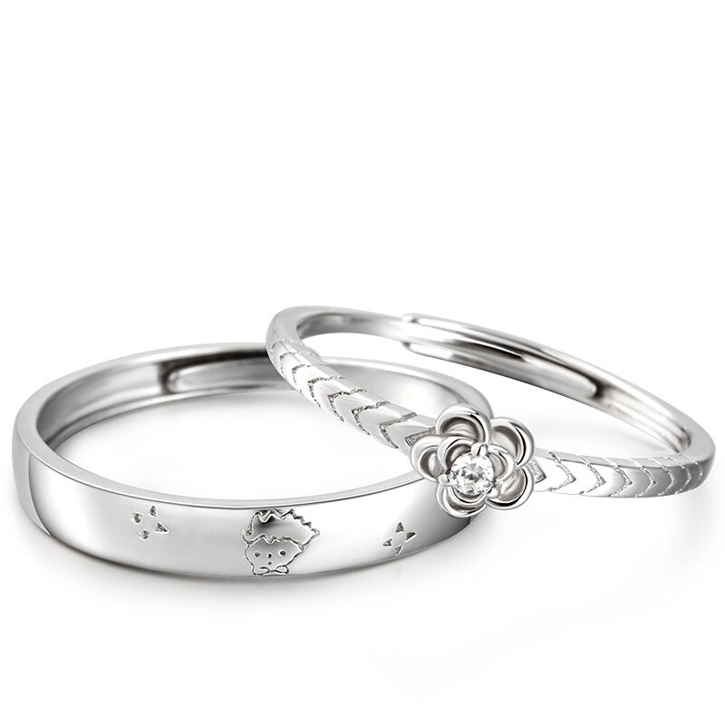 Jeulia "One Love" The Little Prince & Rose Adjustable Sterling Silver Couple Rings