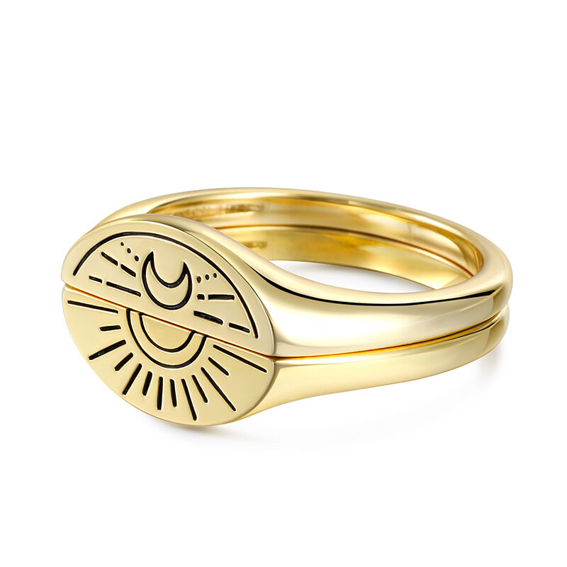 Jeulia Sun and Moon Signet Sterling Silver Ring Set