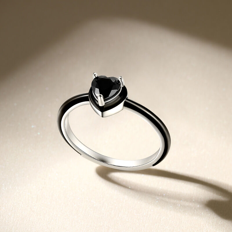 Jeulia Black Enamel Heart Cut Sterling Silver Ring